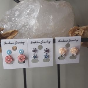 6 pairs dainty stud post earrings Flowers